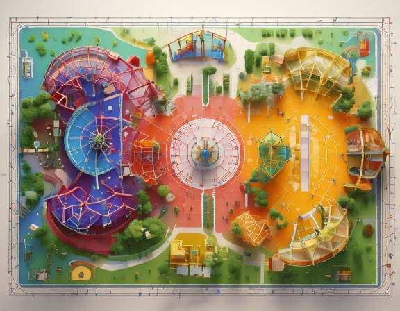 Plan des zones d'un parc d'attraction. Qweekle